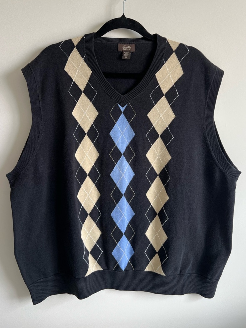 Argyle Sweater 100% Cotton Golf Vest with Blue & Cream Diamonds by Tasso Elba